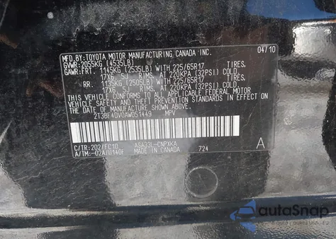2010 Toyota Rav4 from USA, damaged, VIN 2T3BF4DV0AW051449